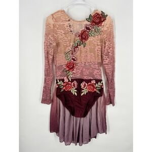 Glamour Costumes Womens‎ Sz L Swiftie Showgirl Sheer Lace Embroidered Floral